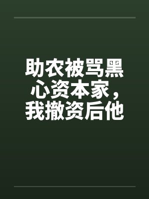 助农被骂黑心资本家,我撤资后他们悔疯了